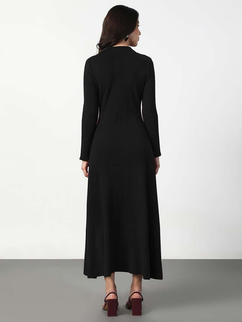 women black solid long sleeve a-line dress - 22086270 -  Standard Image - 4