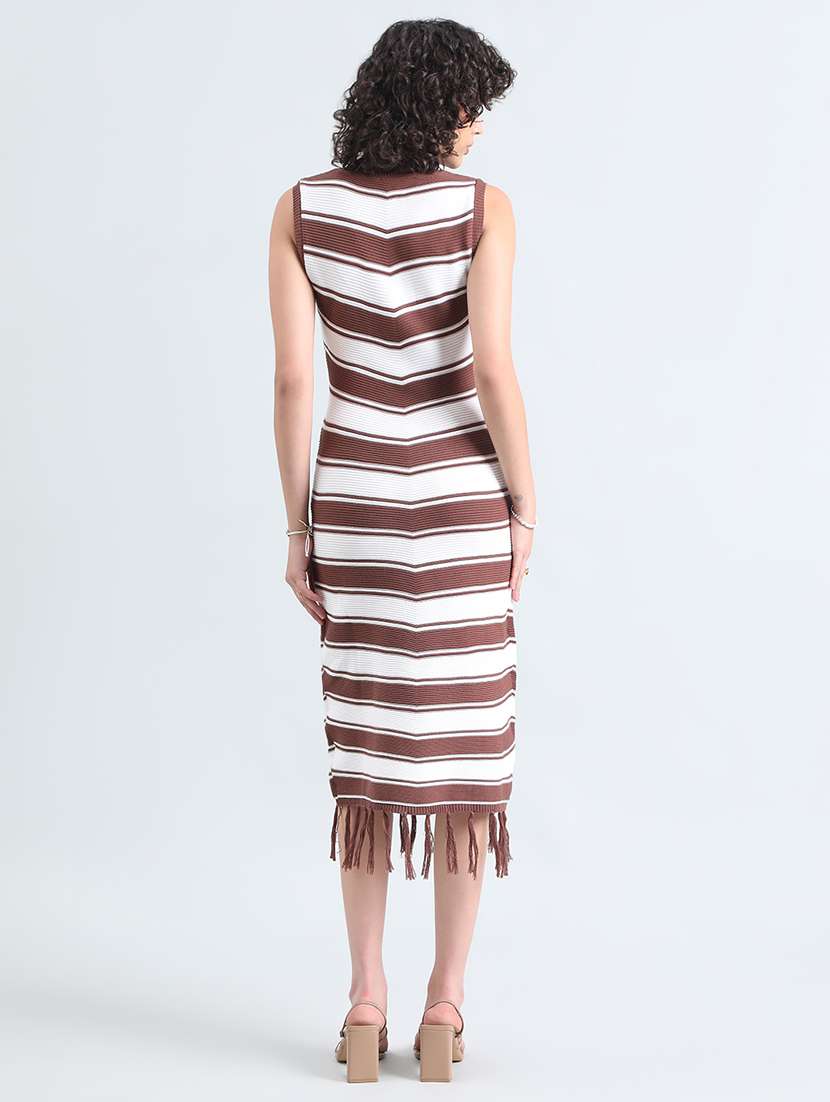 women striped sleevelss fringed hem sheath dress - 22086274 -  Standard Image - 4