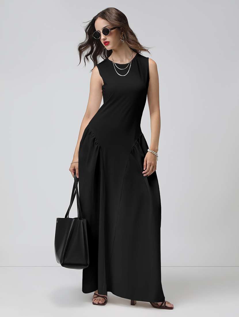 women black solid sleeveless fit & flare dress - 22086275 -  Standard Image - 1