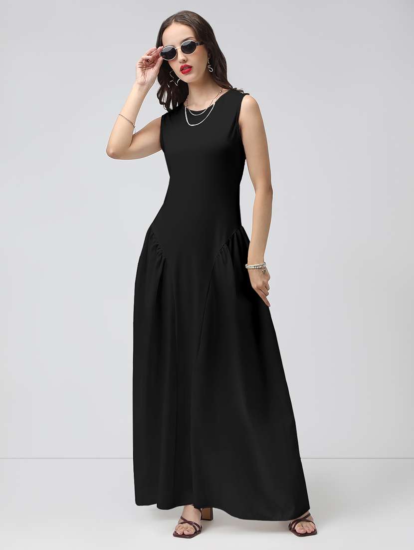 women black solid sleeveless fit & flare dress - 22086275 - Standard Image - 4