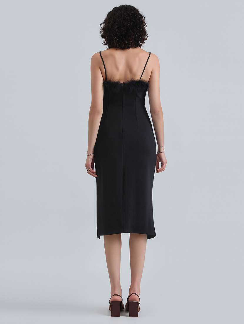 women black solid shoulder strap bodycon dress - 22086277 - Standard Image - 4