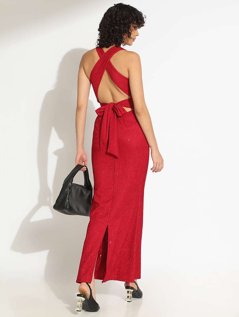 women red solid backless bodycon dress - 22086279 - Standard Image - 4