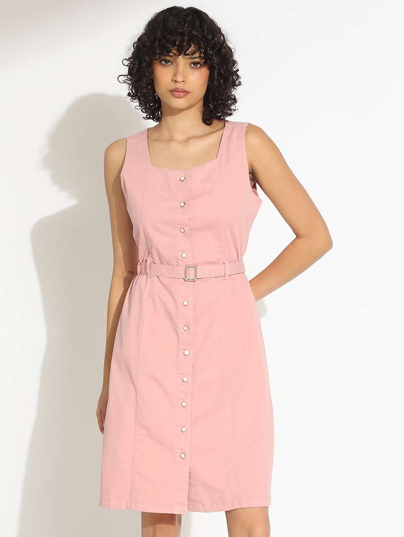 women pink solid sleeveless sheath dress - 22086282 - Standard Image - 1