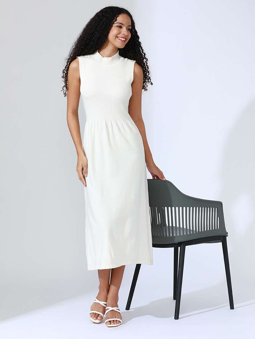 women white solid sleeveless a-line dress