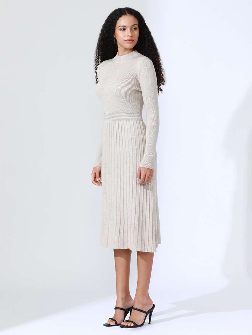 women grey solid long sleeve a-line dress - 22086286 -  Standard Image - 4