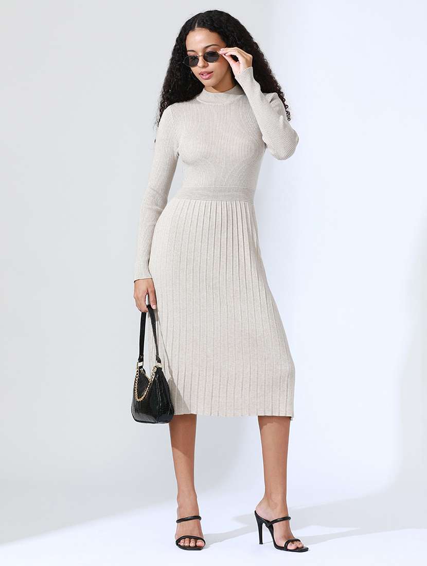 women grey solid long sleeve a-line dress - 22086286 -  Standard Image - 6