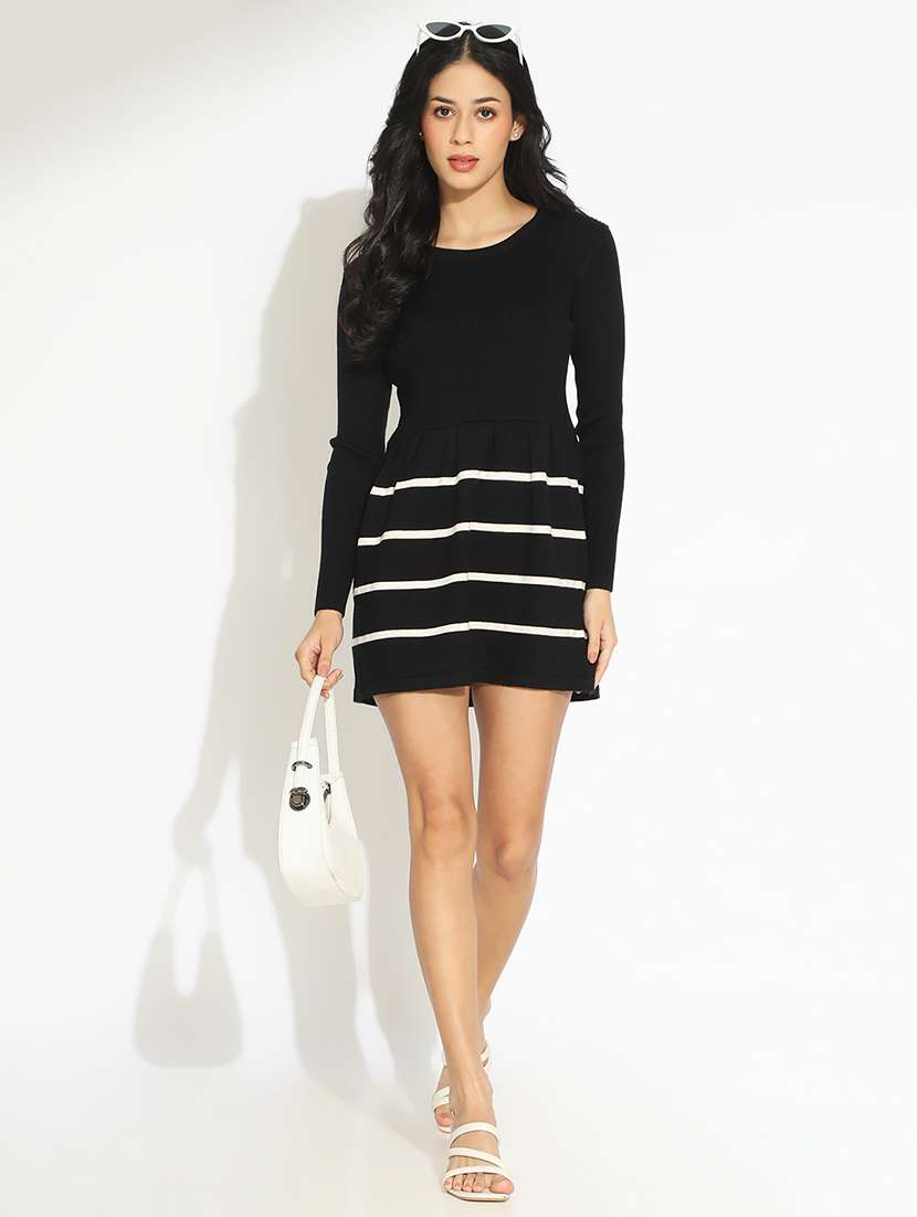 women black striped long sleeve sheath dress - 22086287 - Standard Image - 4