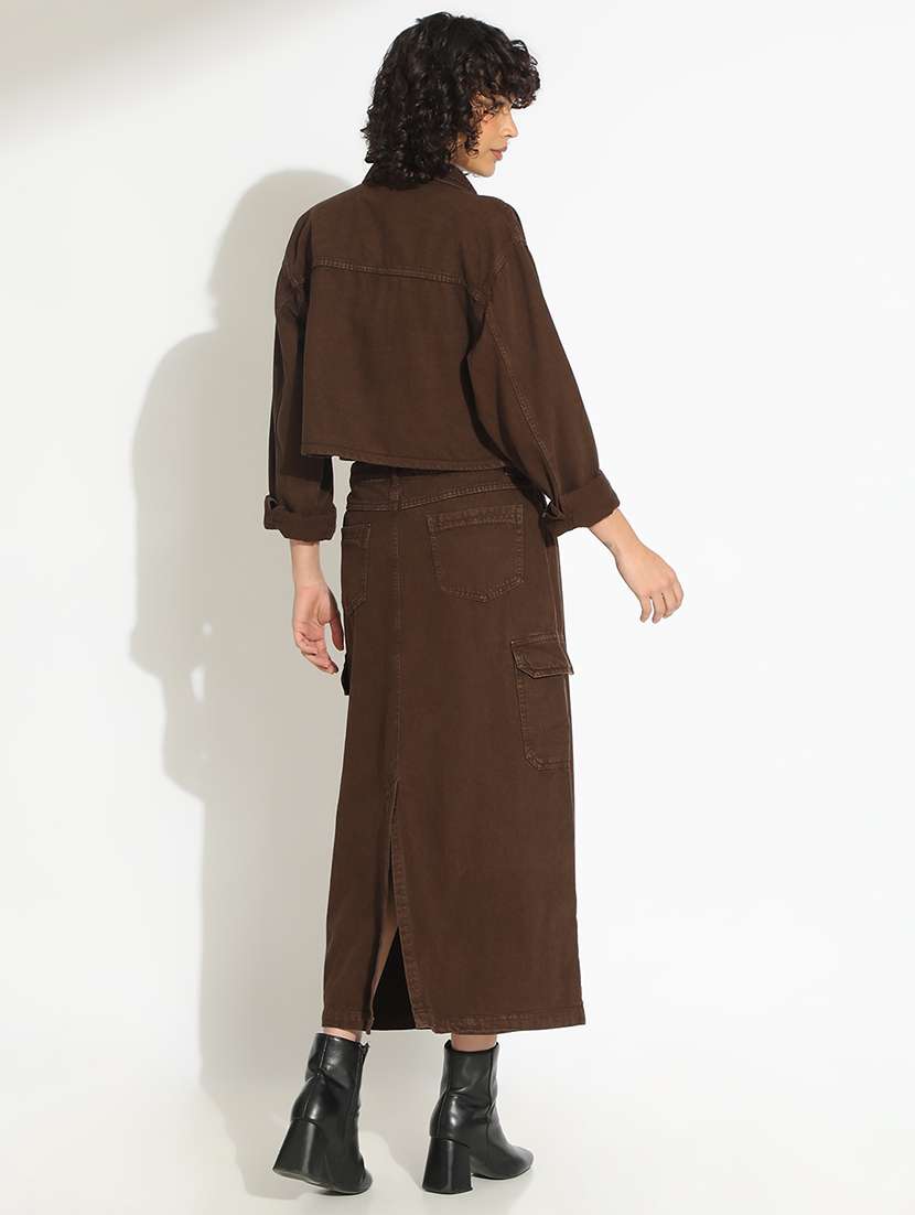 women solid denim top and skirt with jacket co-ord set - 22086307 -  Standard Image - 4