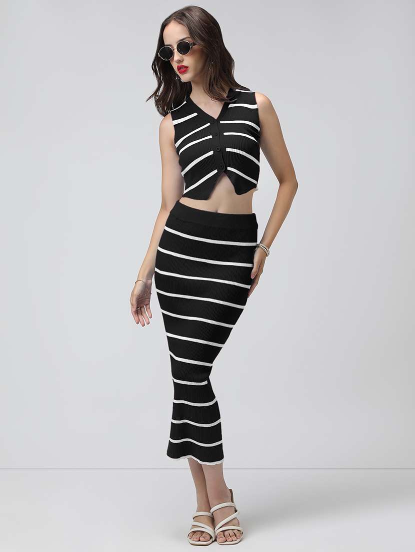 women striped top and skirt co-ord set - 22086309 - Standard Image - 4