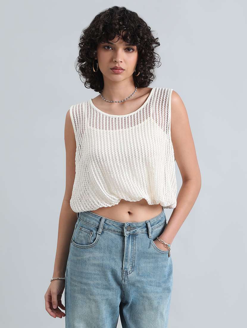 women white solid sleeveless crop top - 22086315 -  Standard Image - 1