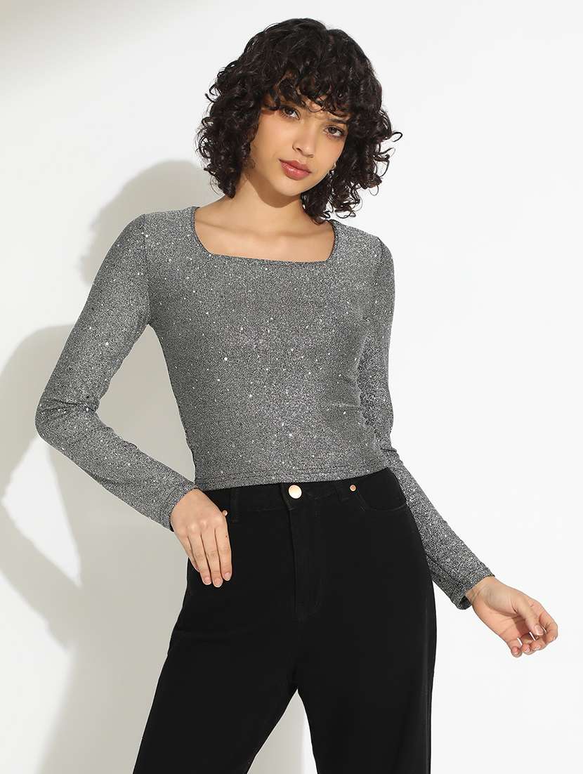 women self designed long sleeve crop top - 22086316 -  Standard Image - 1