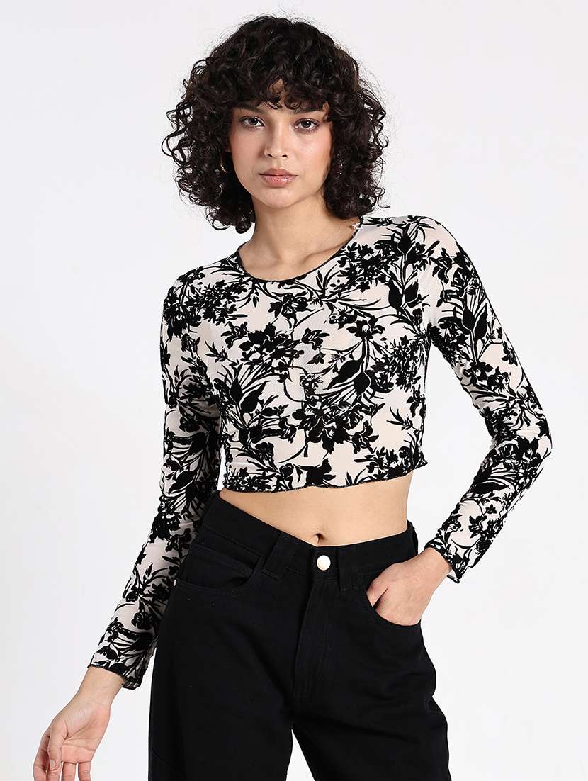 women floral print long sleeve crop op - 22086319 -  Standard Image - 1