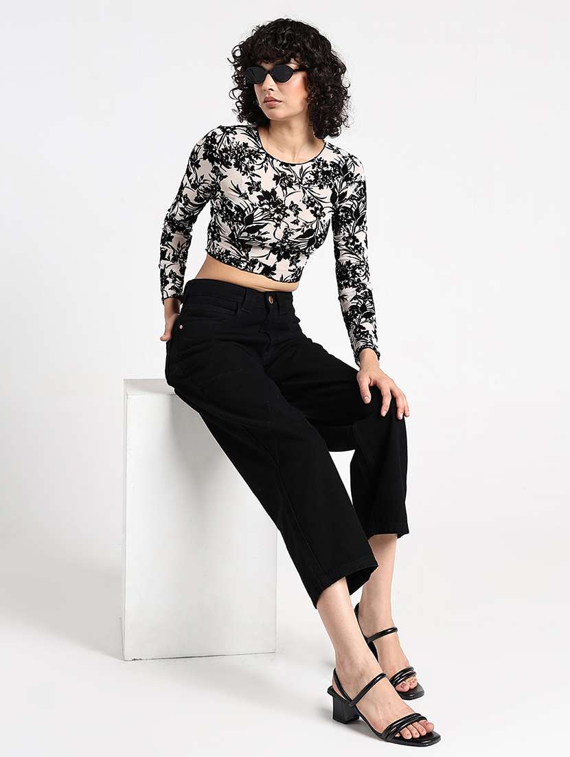 women floral print long sleeve crop op - 22086319 -  Standard Image - 4