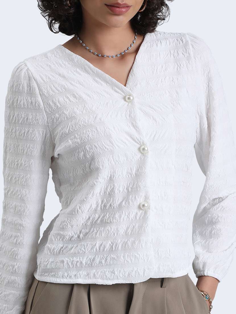 women self designed puff sleeve front open top - 22086325 -  Standard Image - 4