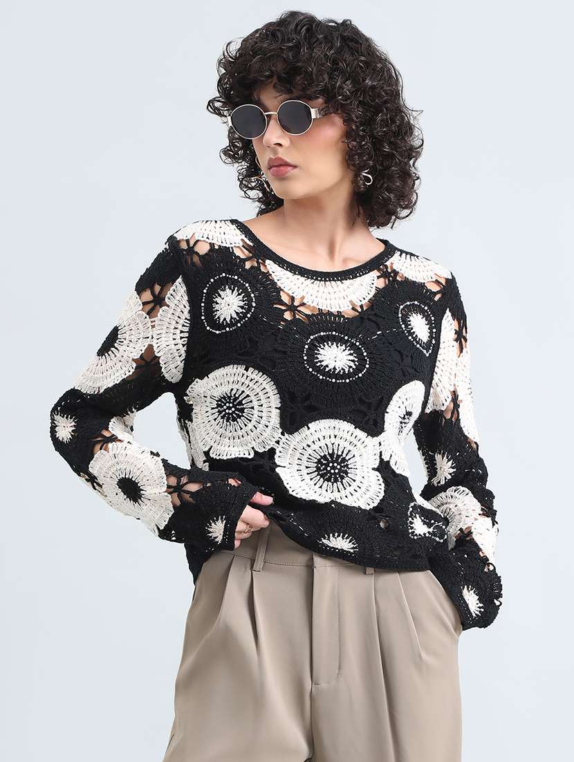 Women Self Designed Long Sleeve Pullover
