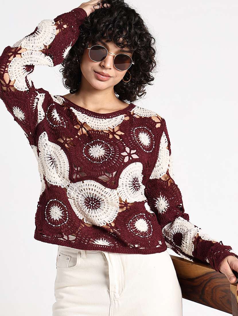 women self designed crochet long sleeve top - 22086330 -  Standard Image - 1