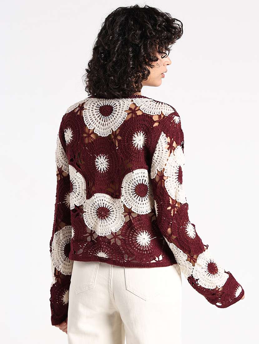 women self designed crochet long sleeve top - 22086330 -  Standard Image - 4
