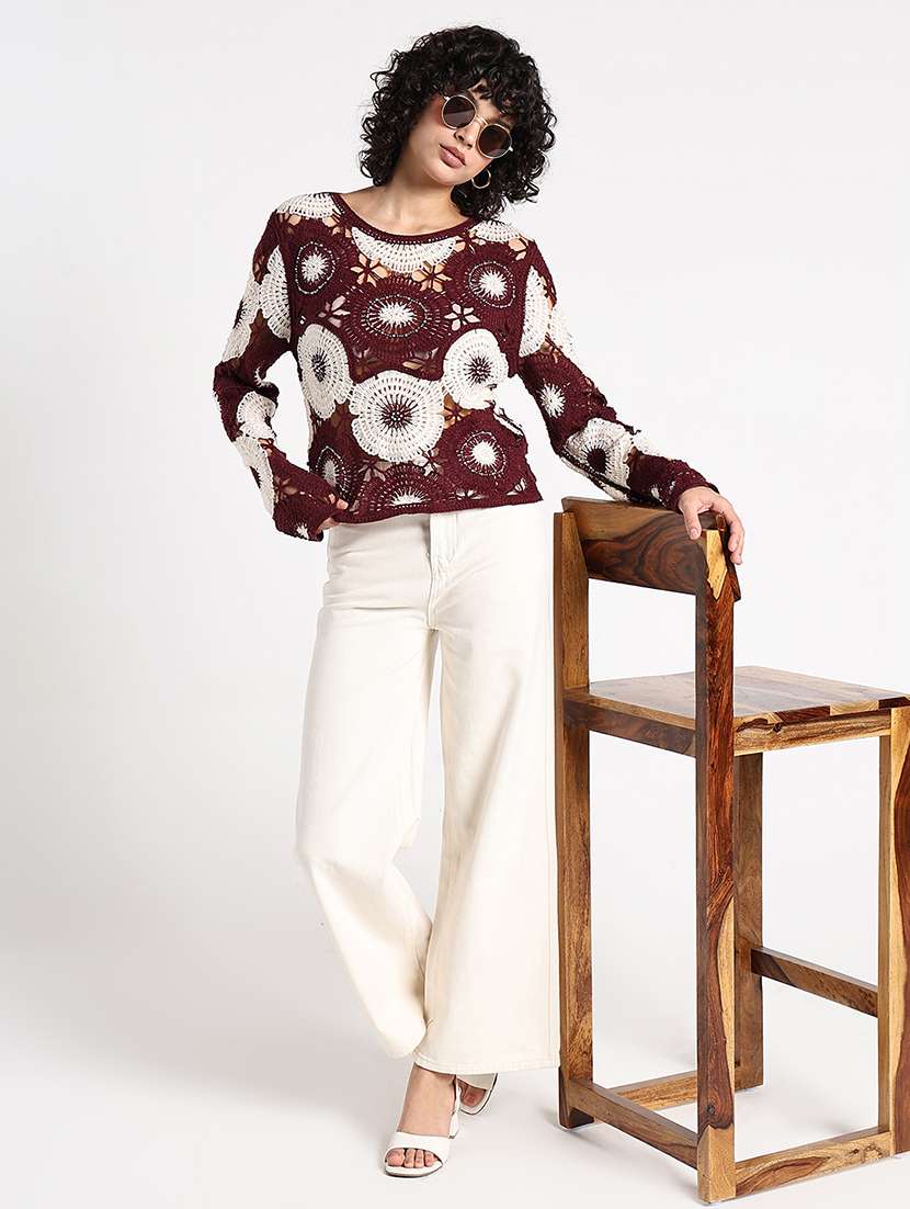 women self designed crochet long sleeve top - 22086330 -  Standard Image - 6