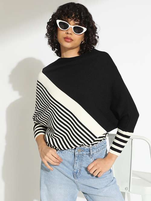 women striped boat neck long sleeve pullover - 22086331 -  Standard Image - 0