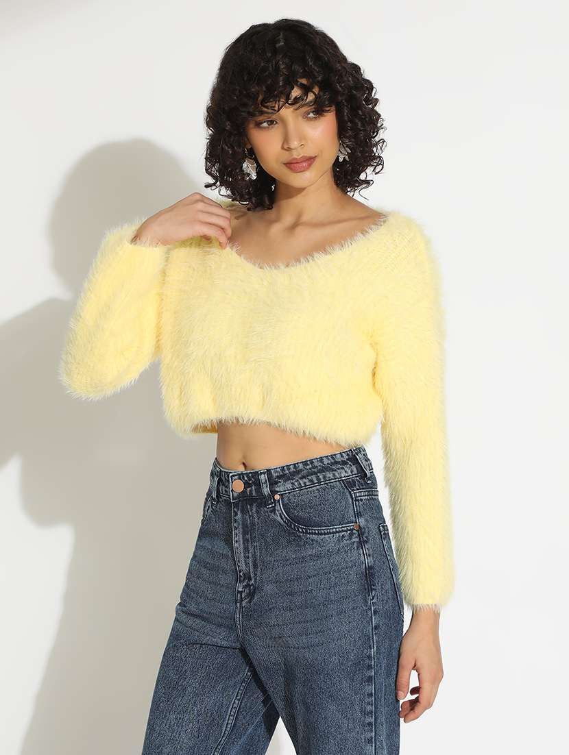 women solid long sleeve crop pullover - 22086332 - Standard Image - 1