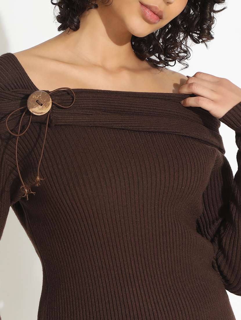 women brown solid off shoulder long sleeve top - 22086336 -  Standard Image - 4