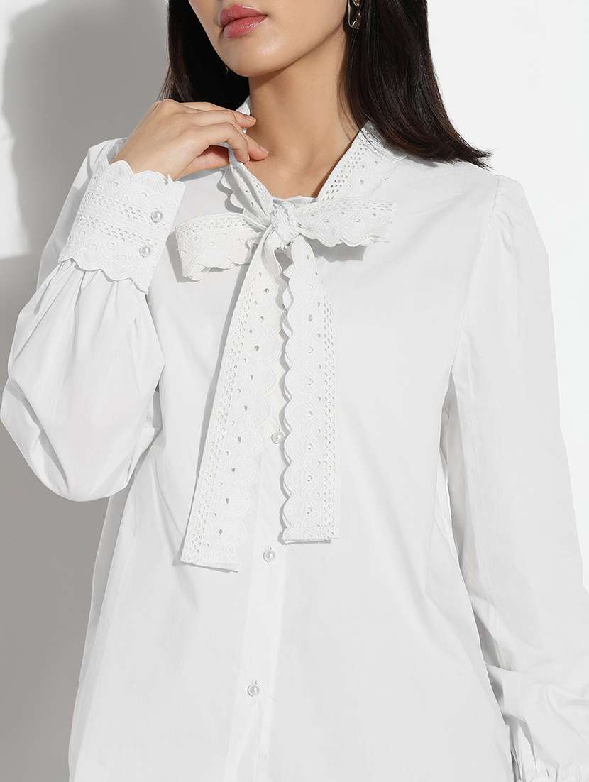 women white solid long sleeve shirt top - 22086337 -  Standard Image - 4