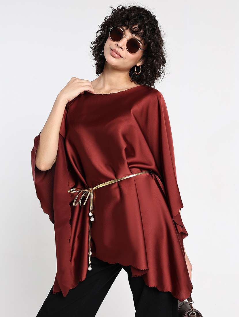 women solid kimono sleeve asymmetric top 