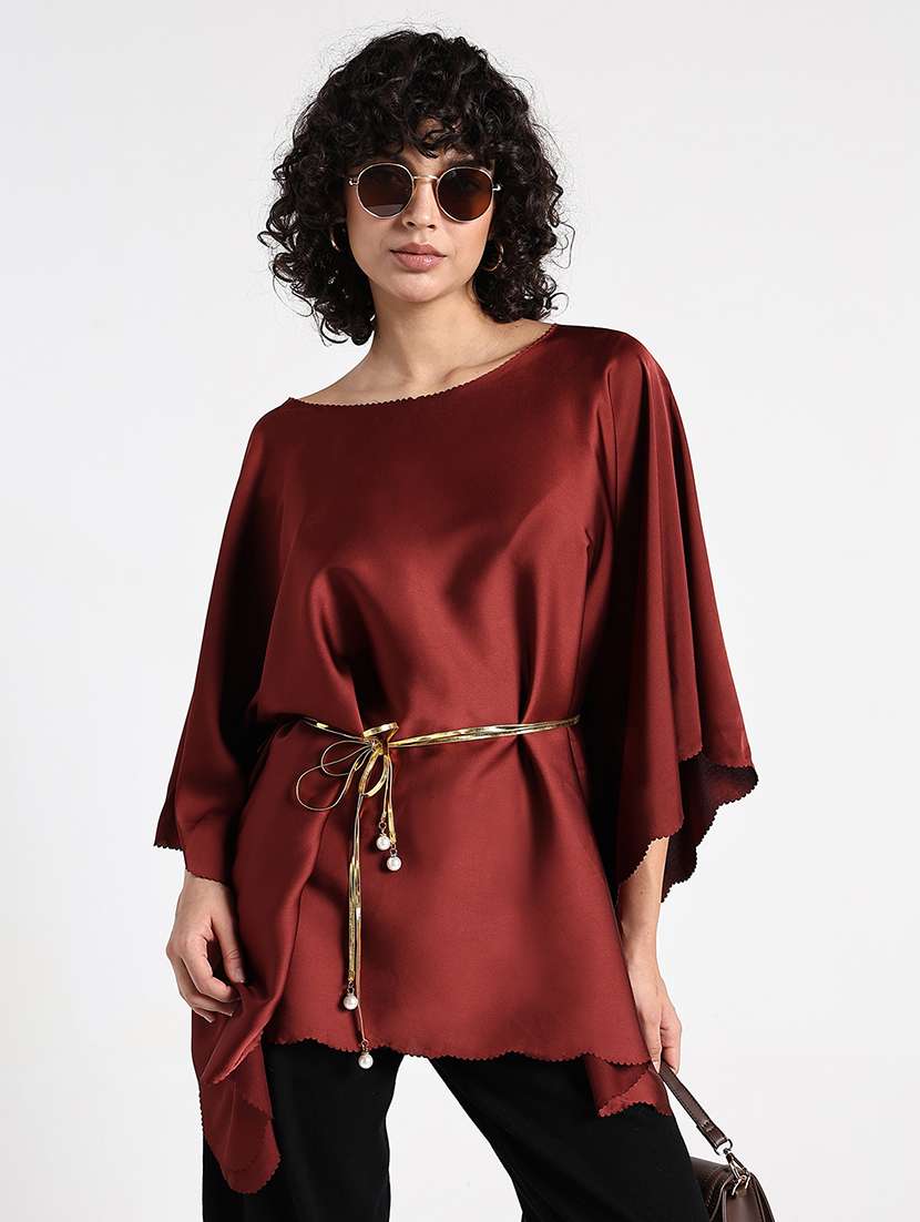 women solid kimono sleeve asymmetric top - 22086339 - Standard Image - 1