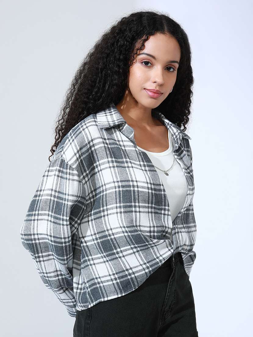 women checkered collared long sleeve shirt top - 22086344 -  Standard Image - 1