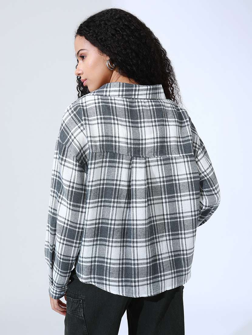 women checkered collared long sleeve shirt top - 22086344 -  Standard Image - 4