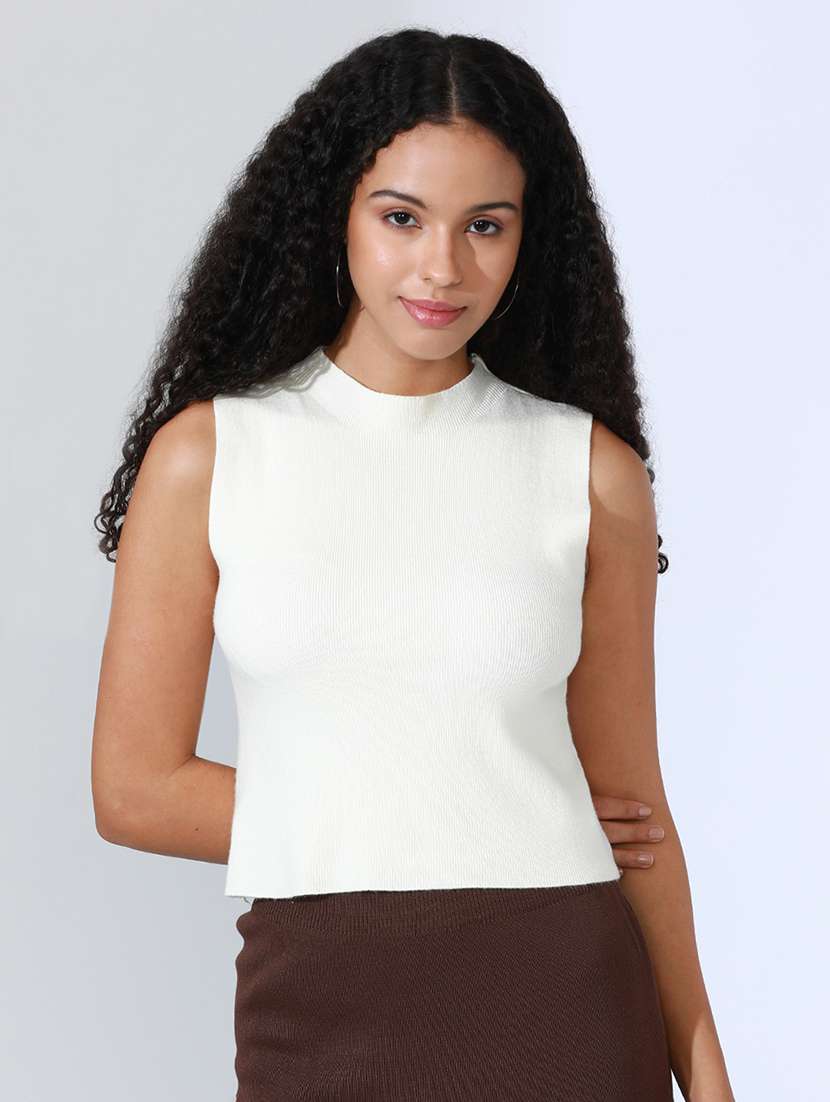 women white solid sleeveless top - 22086347 -  Standard Image - 1