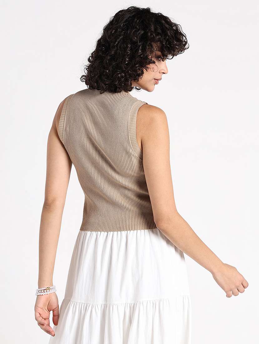women beige solid sleeveless tank top - 22086350 -  Standard Image - 4
