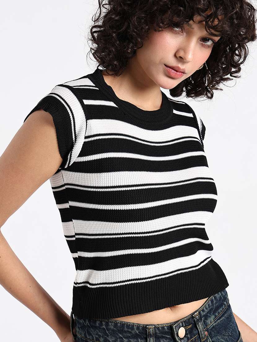 women striped cap sleeve crop top - 22086360 -  Standard Image - 1