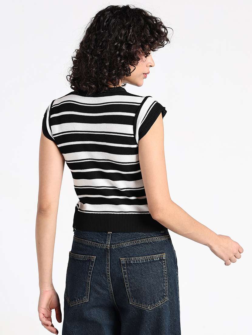 women striped cap sleeve crop top - 22086360 - Standard Image - 4
