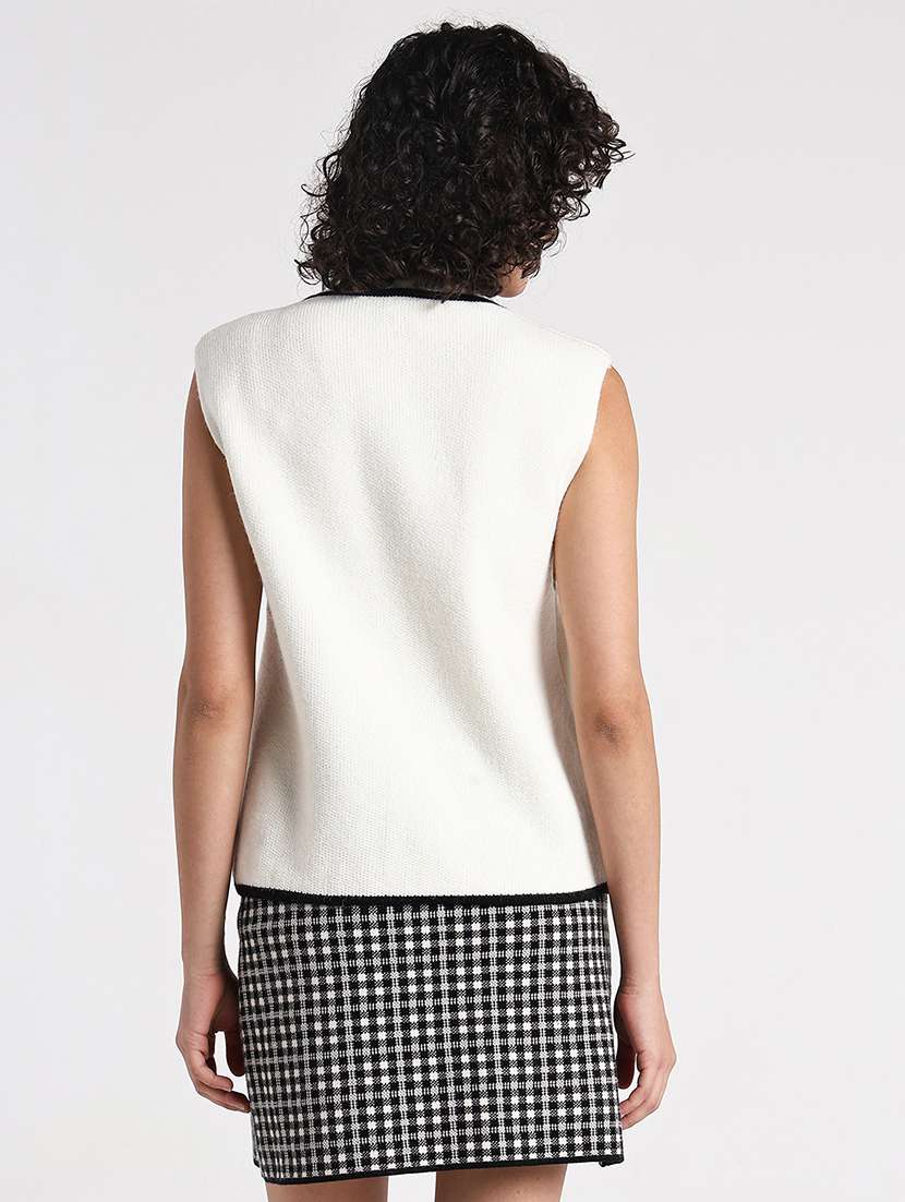 womne off white solid sleeveless regular top - 22086363 - Standard Image - 4