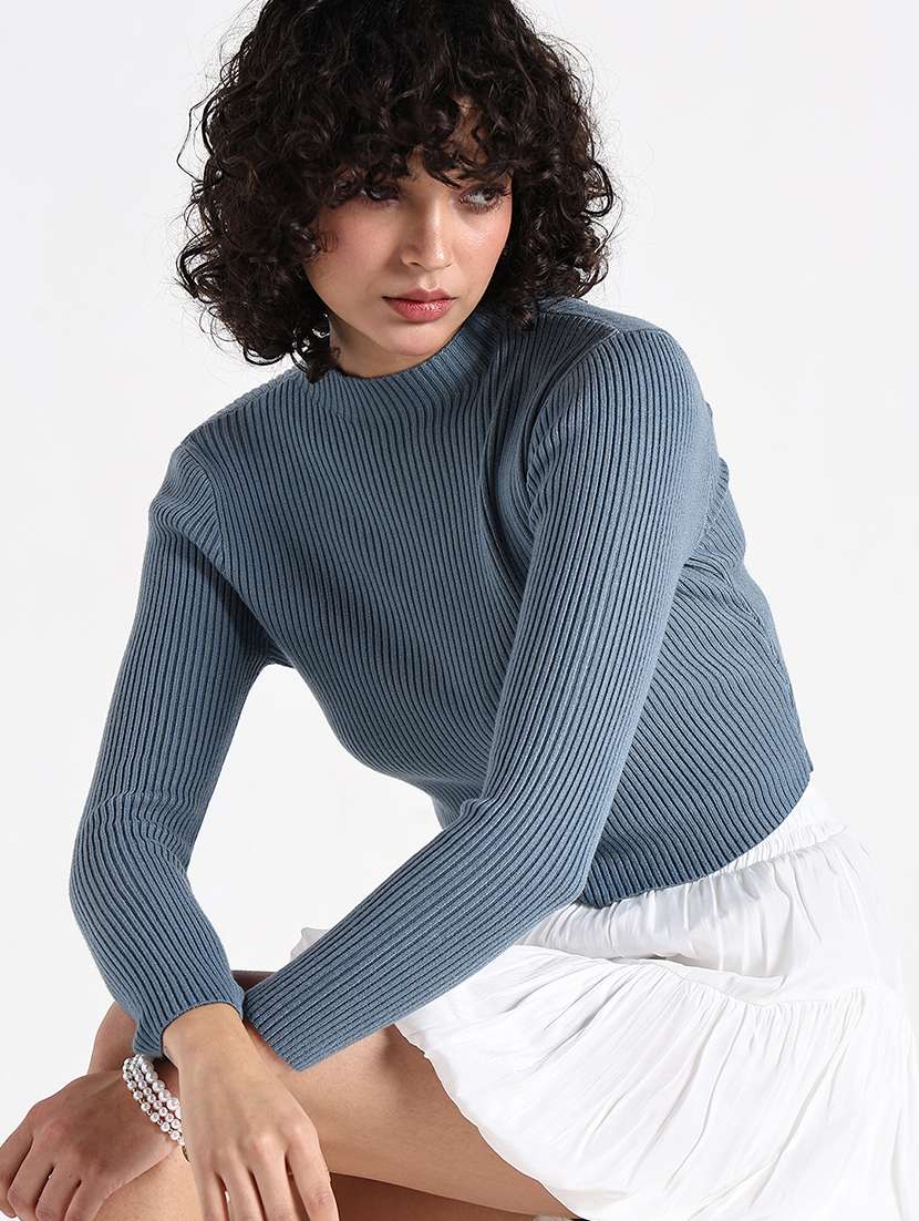 women self designed long sleeve crop pullover - 22086364 -  Standard Image - 1