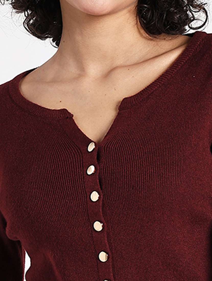 women maroon solid long sleeve regular top - 22086365 -  Standard Image - 6