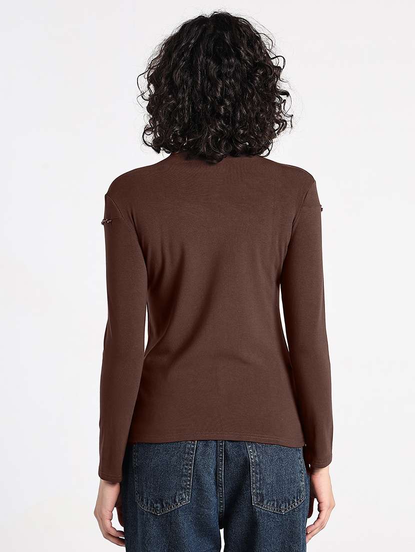women brown solid long sleeev regular top - 22086367 -  Standard Image - 4