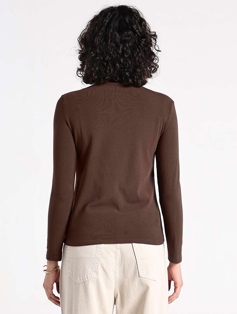 women brown solid mock neck long sleeve top - 22086368 -  Standard Image - 4
