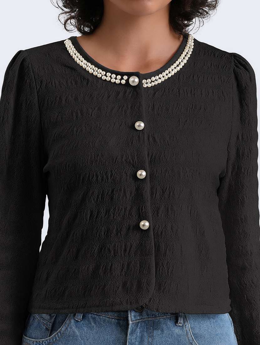 women embellished long sleeev crop top - 22086372 - Standard Image - 4