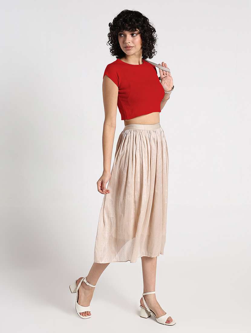 women red solid short sleeve crop top - 22086375 - Standard Image - 6