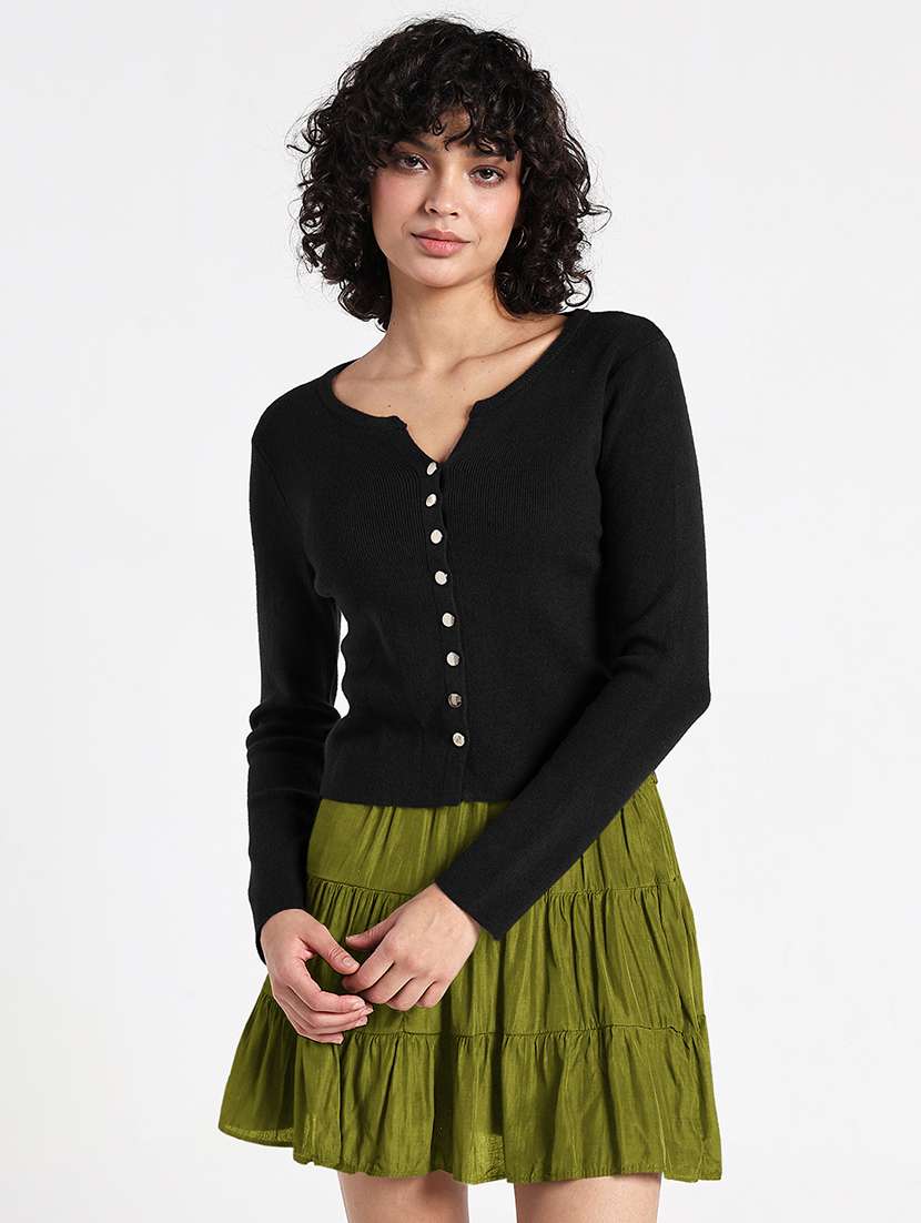 women black solid long sleeve regular top - 22086376 -  Standard Image - 1