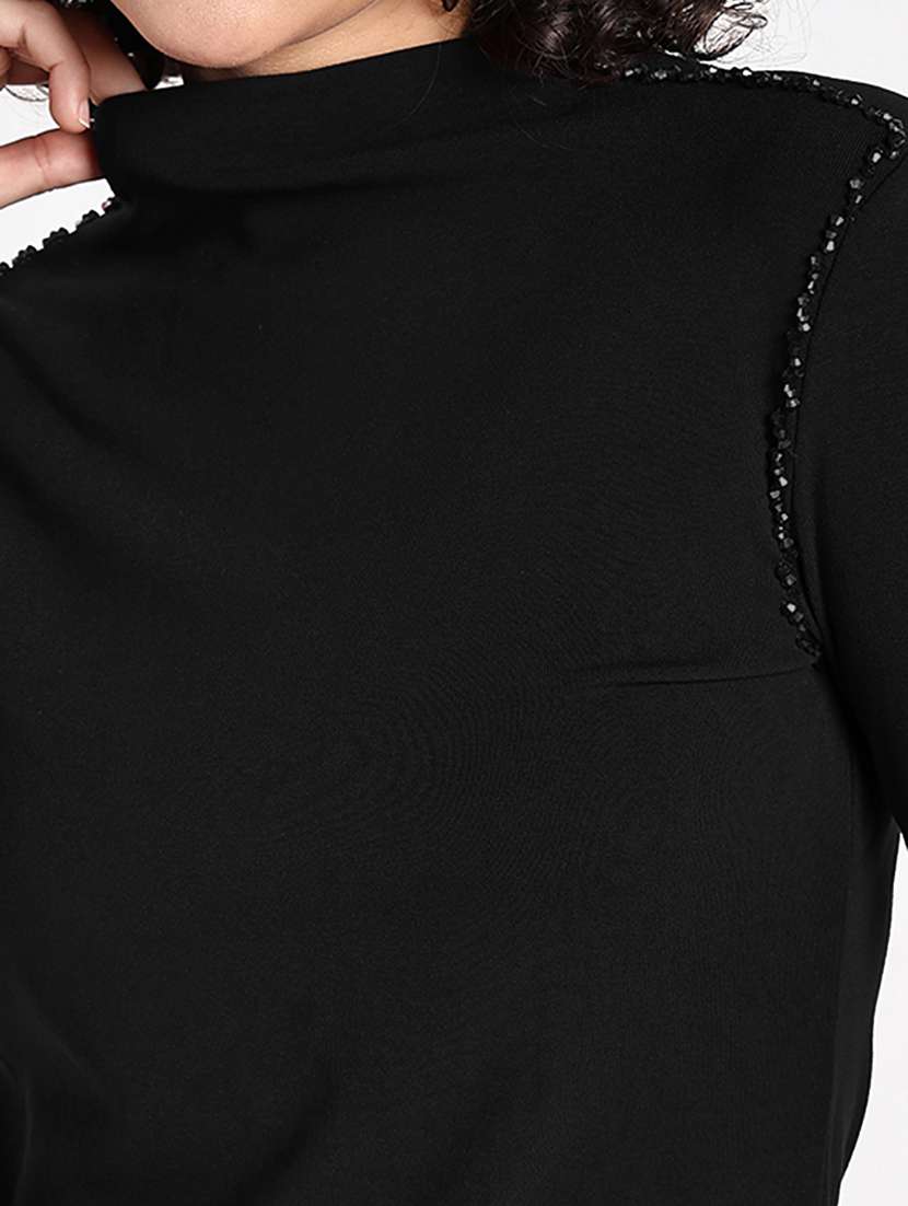 women black solid mock neck long sleeve top - 22086378 - Standard Image - 4