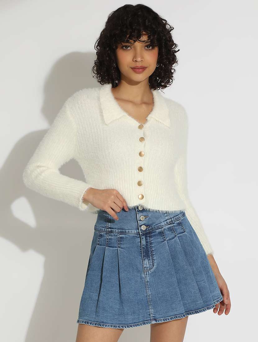 women solid long sleeve cropped cardigan - 22086383 - Standard Image - 1