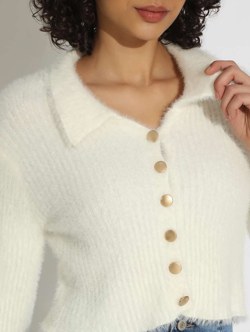 women solid long sleeve cropped cardigan - 22086383 - Standard Image - 4