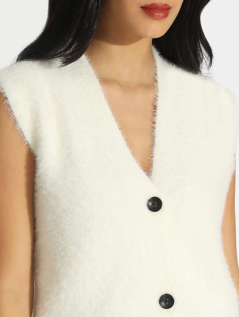 women white solid sleeveless cardigan - 22086389 -  Standard Image - 4
