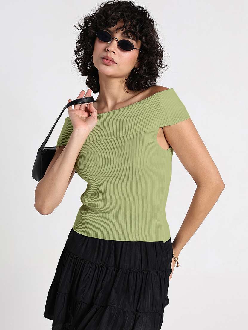 women solid off shoulder regular top - 22086391 -  Standard Image - 1