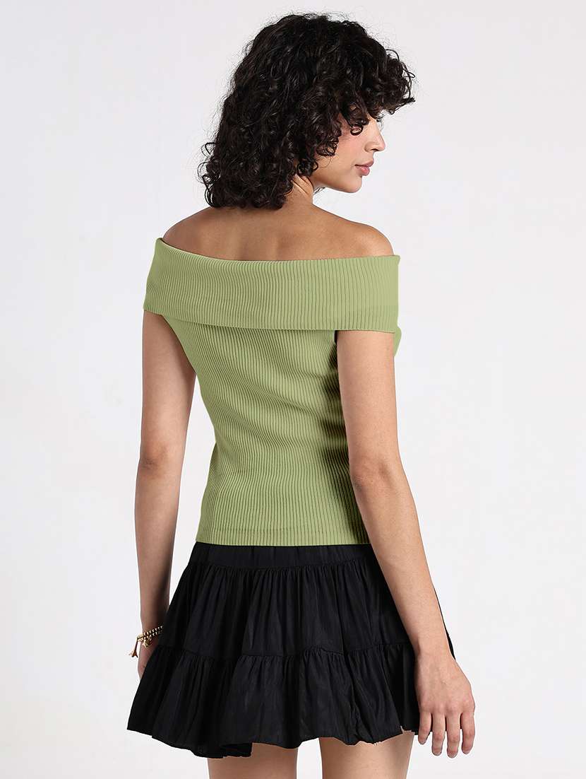 women solid off shoulder regular top - 22086391 -  Standard Image - 4