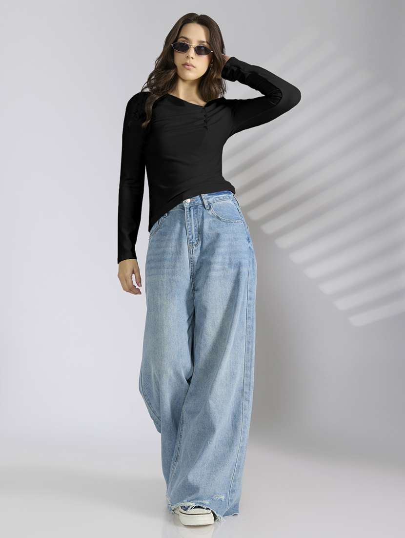 women solid asymmetric neck long sleeve top - 22086396 - Standard Image - 4