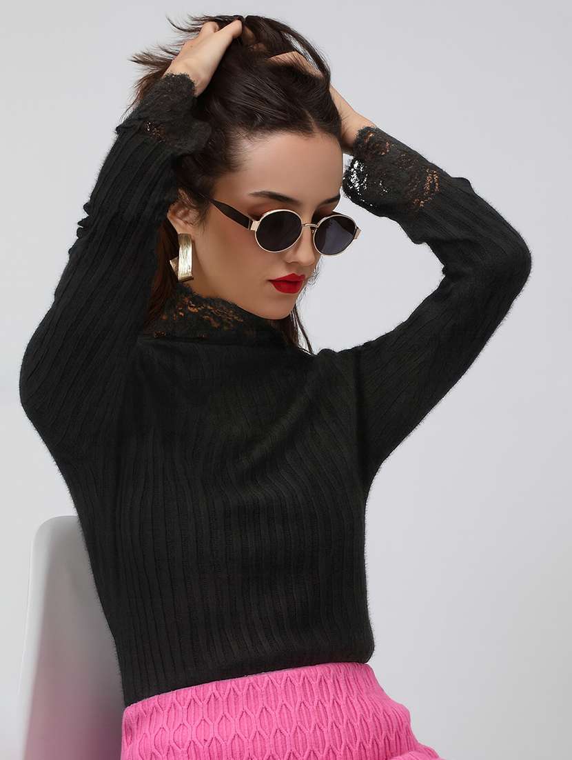 women black solid long sleeve pullover - 22086400 -  Standard Image - 1